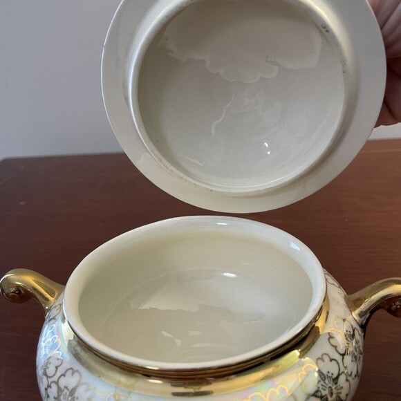 Eggshell Nautilus Cream Sugar Bowl W Lid Floral USA K47N6 F62N5 - Picture 8 of 16